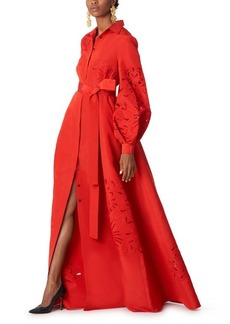 Carolina Herrera Embroidered Puff Sleeve Silk Trench Gown in Chili Red at Nordstrom