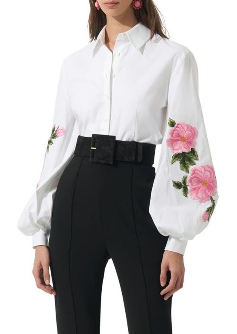 Carolina Herrera Embroidered Stretch Poplin Button-Up Shirt