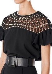 Carolina Herrera Embroidered Yoke Short Sleeve Top