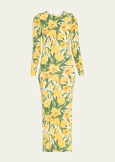 Carolina Herrera Floral Body-Con Long Sleeve Dress