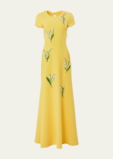 Carolina Herrera Floral Embroidered Gown with Back Bows