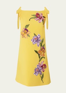 Carolina Herrera Floral Embroidered Shift Dress with Bows