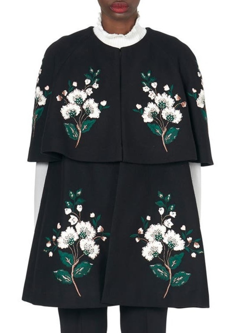 Carolina Herrera Floral Embroidered Tiered Wool & Cashmere Cape