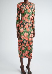Carolina Herrera Floral Long Sleeve Midi Dress