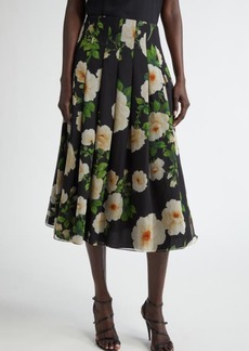 Carolina Herrera Floral Pleated Silk Midi Skirt