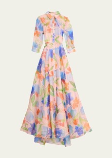 Carolina Herrera Floral-Print Belted Trench Gown