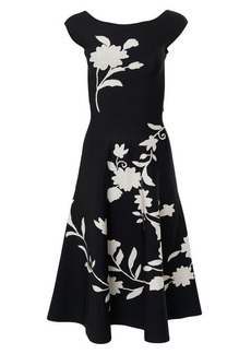 Carolina Herrera Floral Print Cap Sleeve Knit Midi Dress
