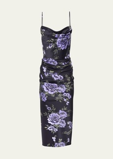 Carolina Herrera Floral Print Draped Midi Dress