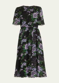 Carolina Herrera Floral-Print Gathered Silk Chiffon Midi Dress