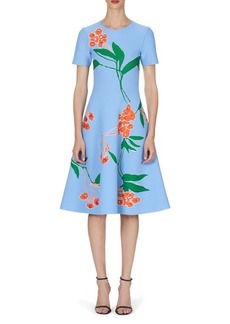 Carolina Herrera Floral Print Jacquard Knit Fit & Flare Dress