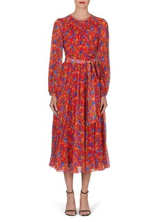 Carolina Herrera Floral Print Long Sleeve Chiffon Dress