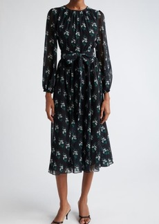 Carolina Herrera Floral Print Long Sleeve Chiffon Midi Dress