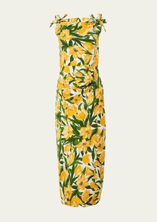 Carolina Herrera Floral Print Midi Dress with Bow Details