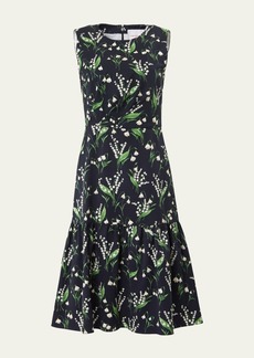 Carolina Herrera Floral Print Midi Dress with Flounce Hemline
