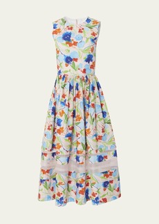 Carolina Herrera Floral-Print Midi Dress with Organza Detail
