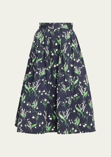Carolina Herrera Floral-Print Pleated Full Midi Skirt