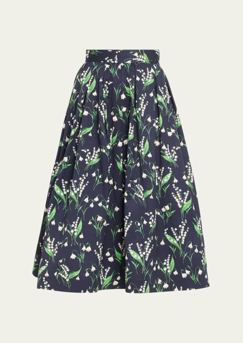 Carolina Herrera Floral-Print Pleated Full Midi Skirt