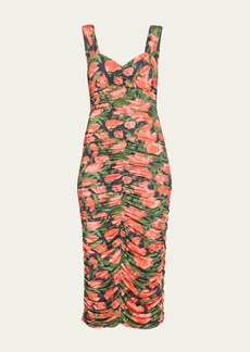 Carolina Herrera Floral-Print Ruched Midi Dress
