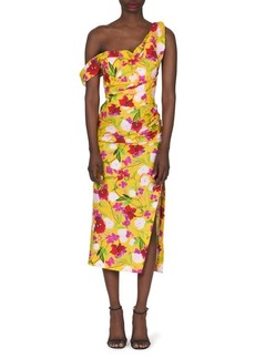 Carolina Herrera Floral Print Ruched One Shoulder Cotton Dress