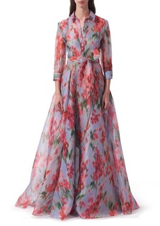 Carolina Herrera Floral Print Silk Chiffon Trench Gown