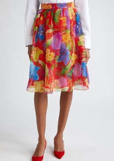Carolina Herrera Floral Print Silk Skirt