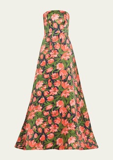 Carolina Herrera Floral Print Strapless Gown
