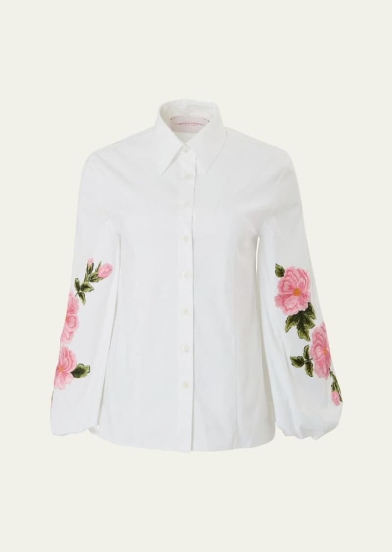 Carolina Herrera Floral Puff-Sleeve Button Down Blouse