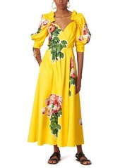Carolina Herrera Floral Puff Sleeve Wrap Dress in Taxi Cab Multi at Nordstrom