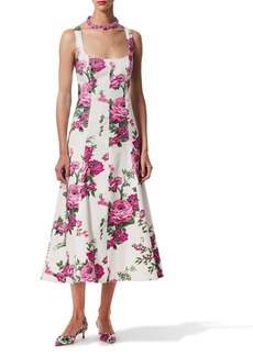Carolina Herrera Floral Sleeveless Stretch Cotton Midi Dress