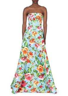 Carolina Herrera Floral Strapless A-Line Gown