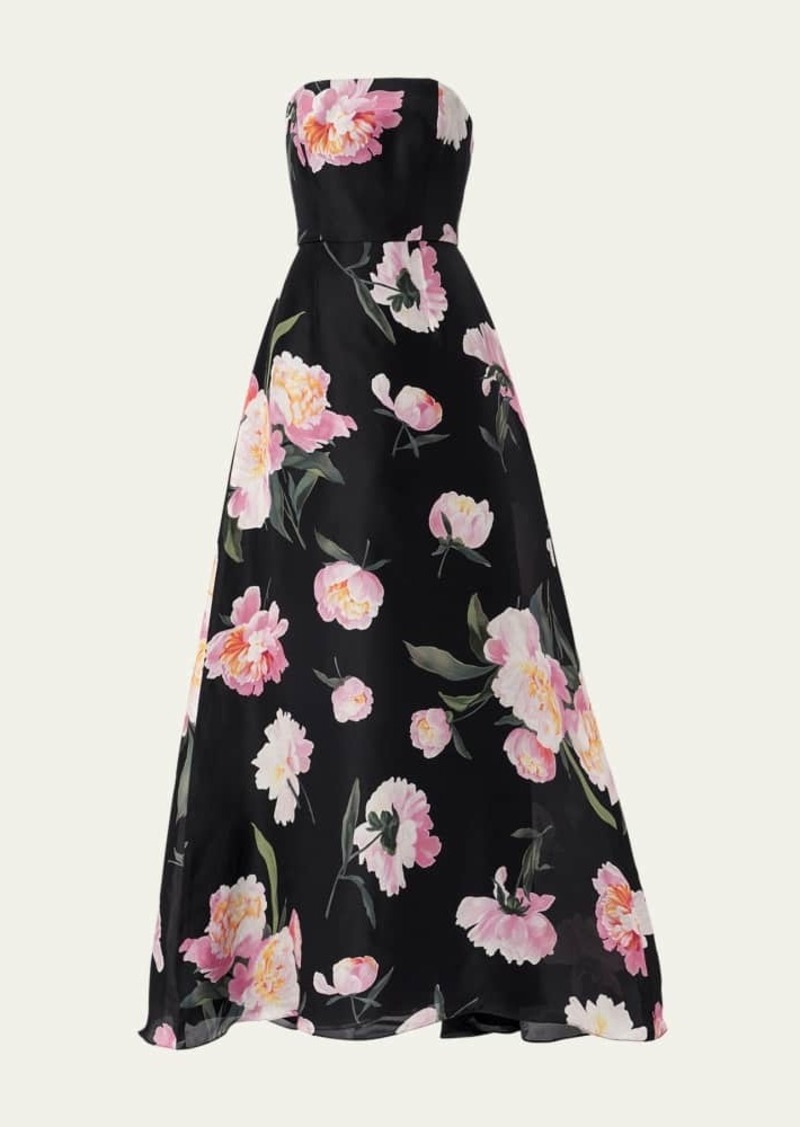 Carolina Herrera Floral Strapless A-Line Silk Gown