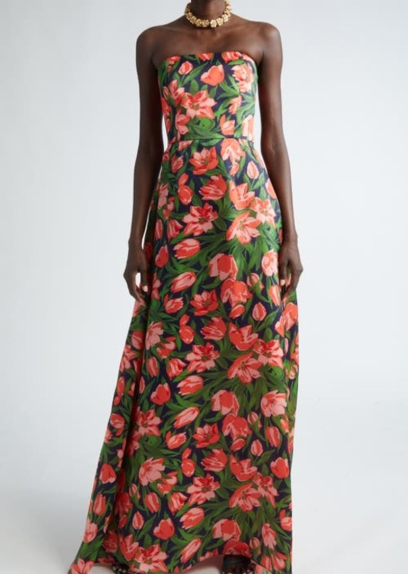 Carolina Herrera Floral Strapless Silk Gown