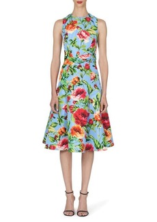 Carolina Herrera Floral Twist Waist Sleeveless Dress