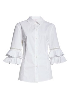 Carolina Herrera Flounce Ruffle Poplin Button-Up Shirt