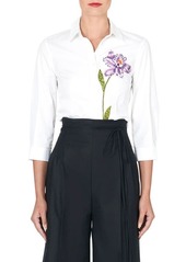 Carolina Herrera Icon Embroidered Flower Cotton Button-Up Shirt