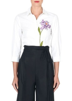Carolina Herrera Icon Embroidered Flower Cotton Button-Up Shirt