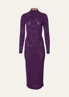Carolina Herrera Lace Knit Turtleneck Midi Dress