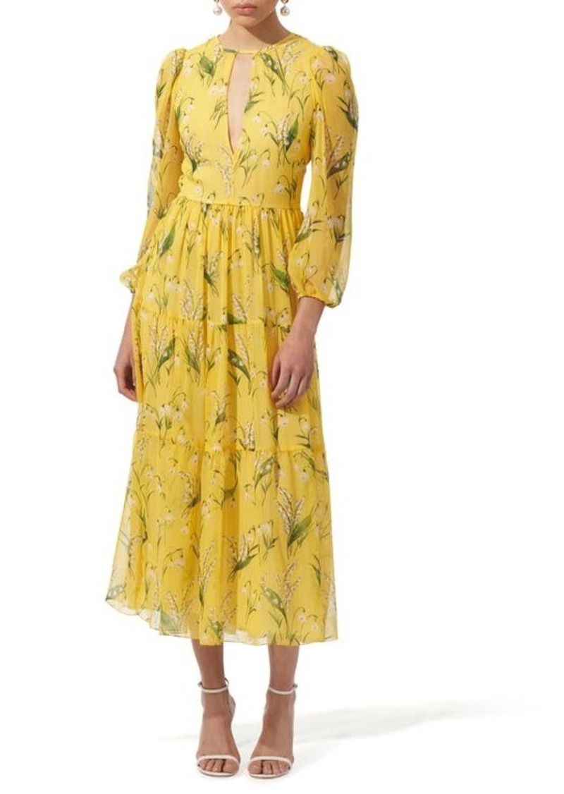 Carolina Herrera Lily of the Valley Print Silk Georgette Midi Dress