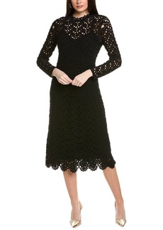 Carolina Herrera Mock Neck Crochet Midi Dress