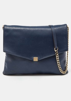 Carolina Herrera Navy Leather Envelope Chain Shoulder Bag
