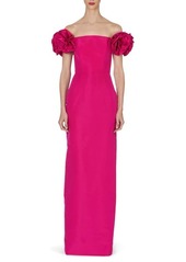 Carolina Herrera Off the Shoulder Flower Sleeve Column Gown