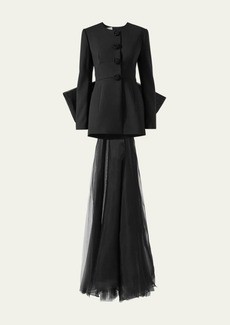 Carolina Herrera Open-Back Collarless Jacket With Removable Bow