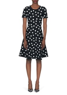 Carolina Herrera Polka Dot Knit Fit & Flare Dress