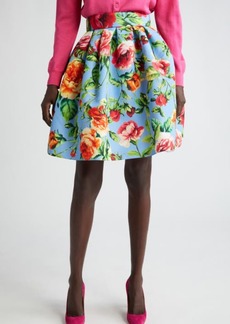 Carolina Herrera Rose Print Faille Skirt