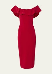 Carolina Herrera Ruffle Off-Shoulder Midi Dress