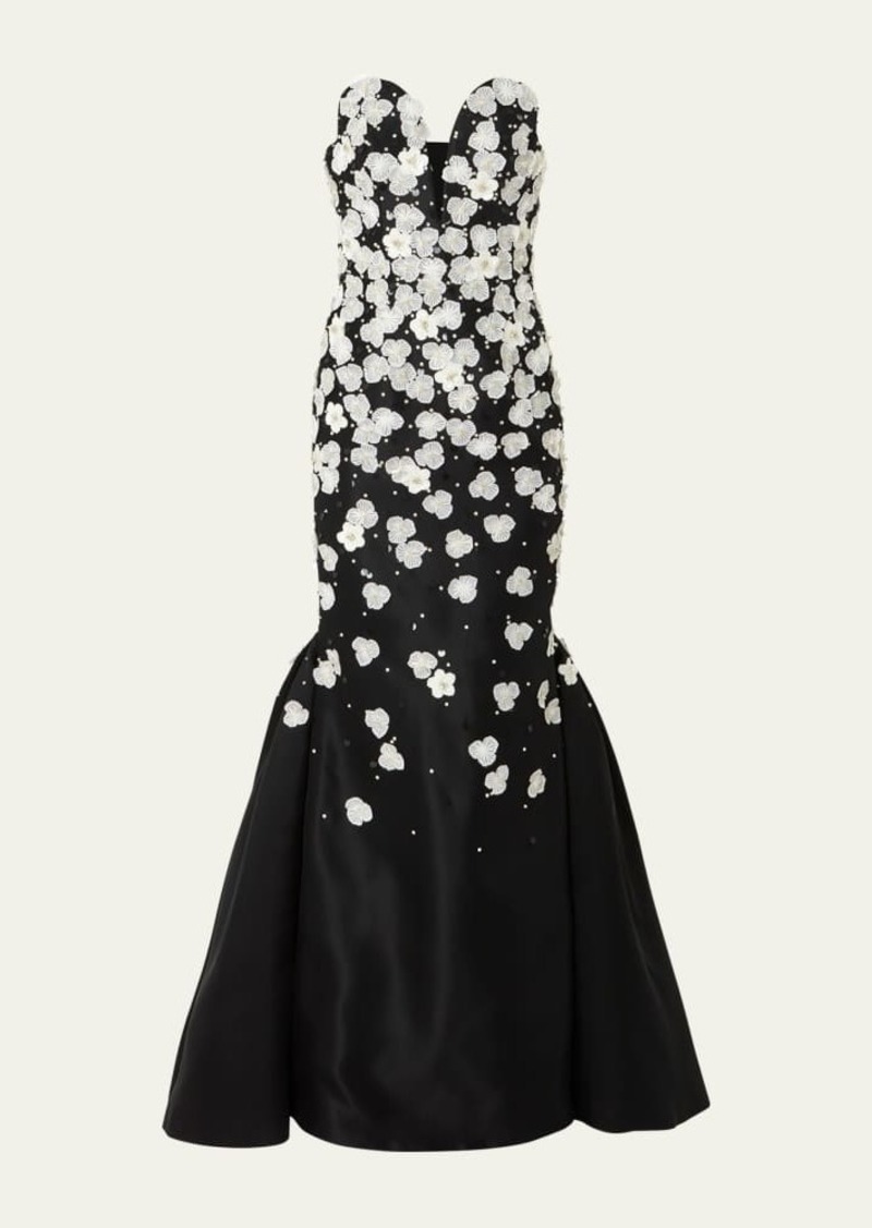 Carolina Herrera Sequined Pearly Strapless Trumpet Gown