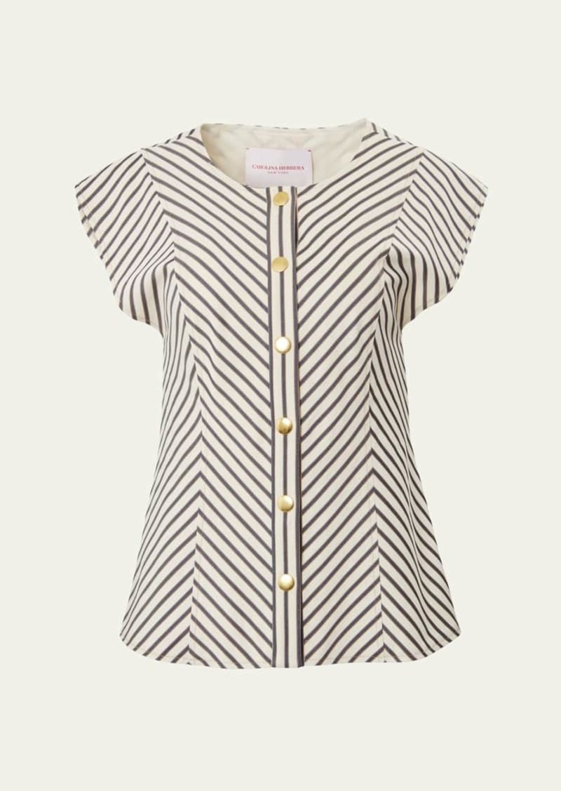 Carolina Herrera Stripe Cap-Sleeve Top