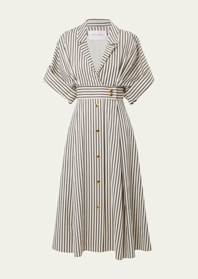 Carolina Herrera Striped Belted Shirtdress with Gold-Tone Buttons