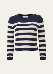 Carolina Herrera Striped Crewneck Sweater with Buttons