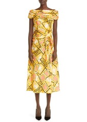 Carolina Herrera The Art of Kissing Off the Shoulder Silk Midi Dress